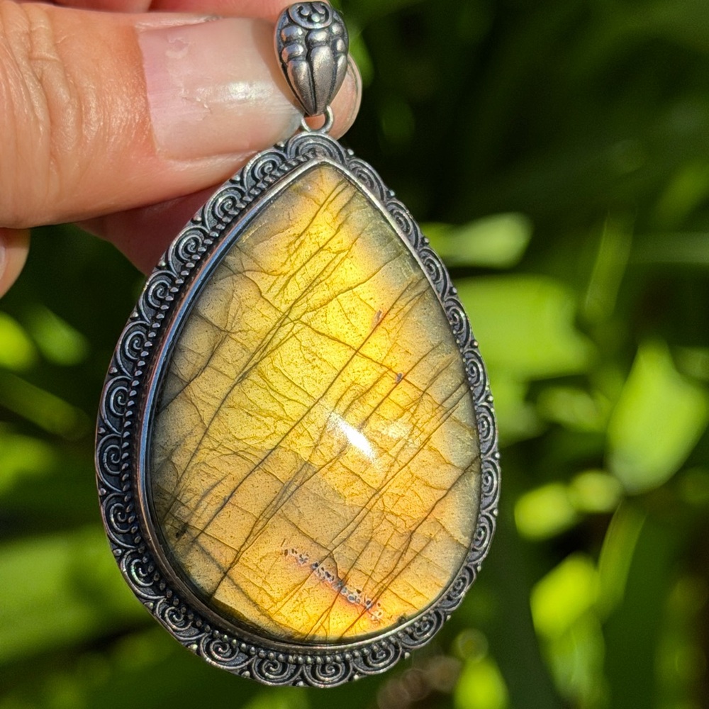 Sterling silver large statement golden labradorite pendant 0359 - Picture 6 of 8